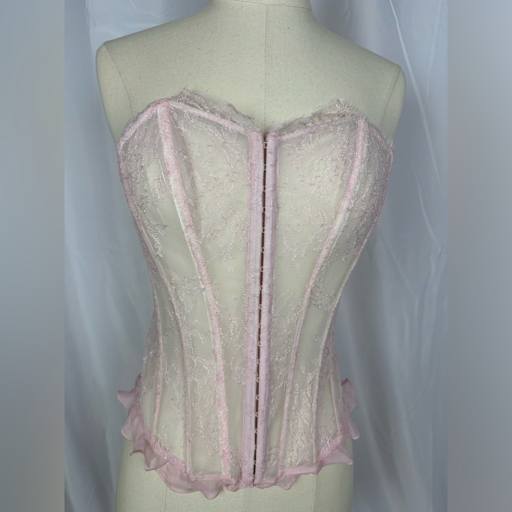 NWT Vintage Janet Reger Pink Lace Basque Sz 34